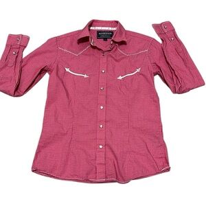 Rough Stock Panhandle Pink Snap Front Western Shirt Size XS